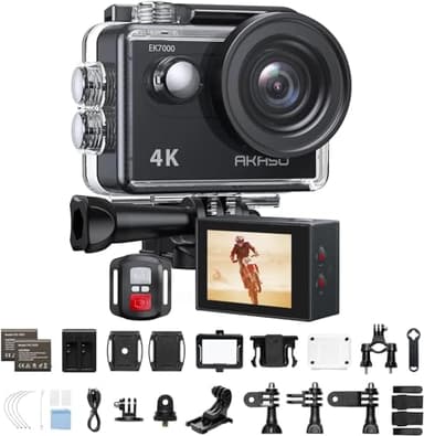 AKASO Caméra Sport 4K 30fps 20MP WiFi - Camera 4k Étanche jusqu'à 30M avec Stabilisation, Grand Angle de 170° - Télécommande 2.4G - Qualité d'image Ultra HD pour Les Passionnés d'Aventure, EK7000 Noir