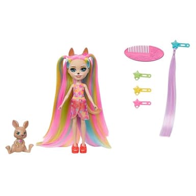 Enchantimals Poupée Chevelure Sunshine Beach avec Figurine de Son Animal de Compagnie, Mini-poupée avec Jupe et Accessoires Amovibles, Cadeaux pour Enfants, HTJ70