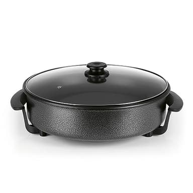 GOURMETmaxx Poêle électrique ⌀ 40cm | Hot Pot thermostatique, couvercle en verre & volume XXL avec revêtement antiadhésif - parfait pour paella, braisage & wok | 1500W