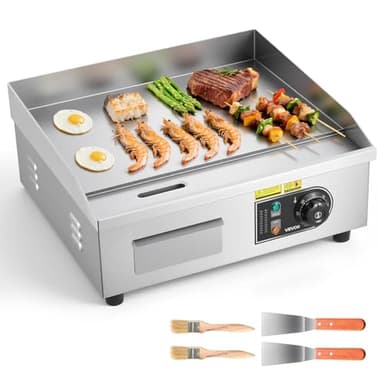 VEVOR Plancha Électrique 2800 W 45x30 cm, Plaque à Snacker avec Température Réglable de 50 à 300 °C, pour Barbecue Restaurant Snack-bar, Plaque de Cuisson Lisse, avec 2 Spatules et 2 Pinceaux