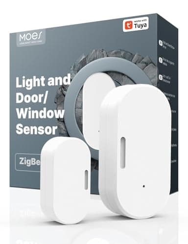 MOES Capteur de Porte et de Fenêtre Intelligent, Nécessite ZigBee Tuya Gateway, Détecteur lumière sans Fil pour Système d'alarme et Maison, Compatible avec Smart Life/MOES/Tuya, 1PCS