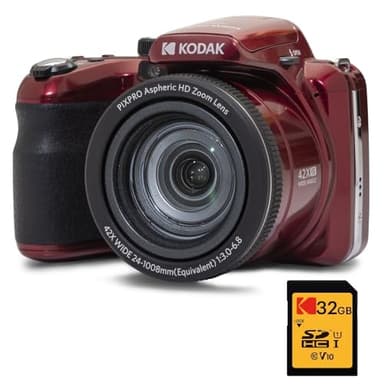 KODAK Pack Numérique Bridge Pixpro Astro Zoom AZ425 + Carte SDHC 32GB - Appareil Photo 20 MP, Zoom 42X, Grand Angle, Écran LCD 3", Vidéo Full HD 1080p, Batterie Li-ION - Rouge