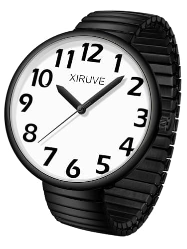 XIRUVE Femme Homme Facile à Lire Super Grand Cadran Chiffres Arabes Bracelet Élastique en Acier Inoxydable Montre à Quartz Analogique