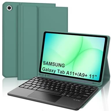 Coque Clavier pour Samsung Galaxy Tab A11+/A9+ 11 Pouces, AZERTY Français Housse Clavier Bluetooth Détachable avec Pavé Tactile pour Tablette Samsung Galaxy Tab A11/A9 Plus 11" 2025/2023, Vert Foncé