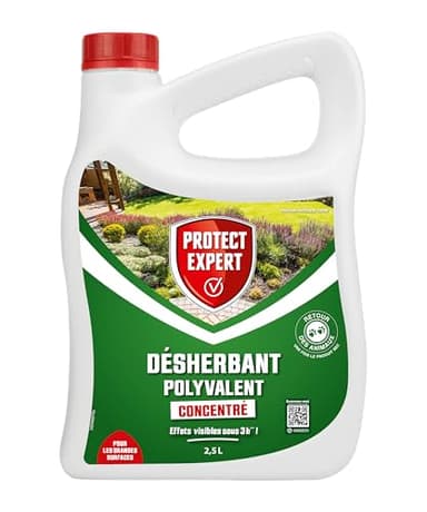 PROTECT EXPERT Désherbant Polyvalent Concentré - Effets Visibles en 3h - 2,5L - Jusqu’à 150m² Traités - Bidon Doseur PROHERBIO25N