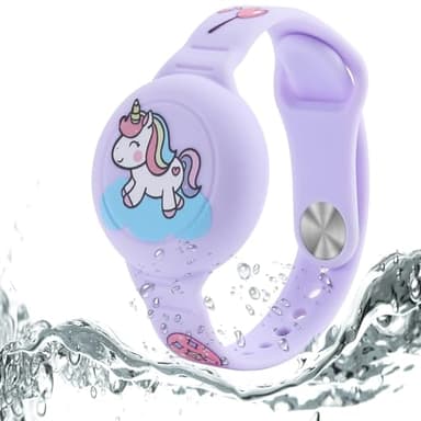 Dingfeiyu Bracelet Enfant pour Airtag Étanche, Étui de Protection for Airtags, Anti-Rayures GPS Bracelet Airtag pour Enfants ou Adultes (Cheval Violet)