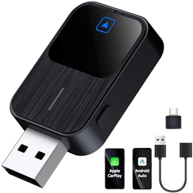 Adaptateur CarPlay sans fil 2 en 1 et Android Auto sans fil, Convertit CarPlay Filaire En Adaptateur Sans Fil Plug And Play USB-A/Type-C, compatible avec iOS 10 et Android 11 et Versions Ultérieures