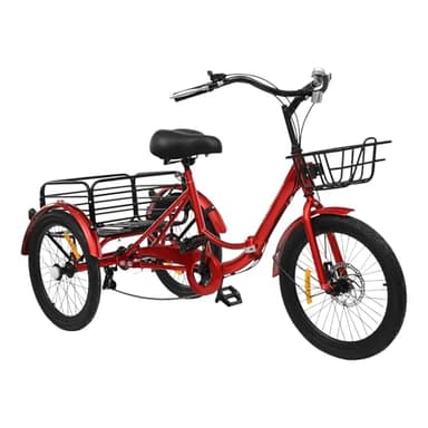 KKVUIIFF - Tricycle pliable de 20 pouces pour adultes, 7 vitesses avec panier, pour le shopping, les excursions et l'entraînement (rouge)