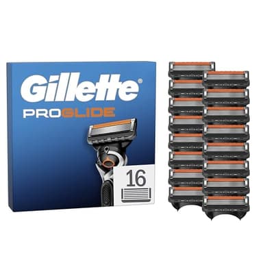 Gillette Lot De 16 Recharges De Rasoir Pour Homme Proglide, Cartouches AUTHENTIQUES A 5 Lames, Tête De Rechange Avec Une Bande Lubrifiante x2 Et Une Lame De Précision Pour Un Rasage Net Du Visage