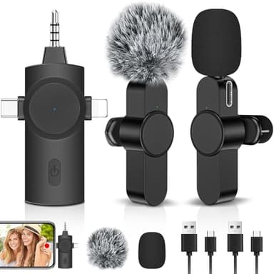 LIUWID Micro Cravate sans Fil, pour iPhone/iOS/Android/PC/Laptop, 3 in 1 Mini Micro-Cravate avec Suppression Intelligente du Bruit, avec Prise USB-C/3,5 mm/USB (Noir-1)