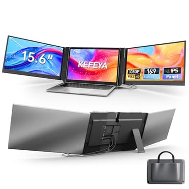 KEFEYA 15.6" Ecran Portable 1080P FHD Triple Moniteur Portable Plug and Play Écran D'extension Portable pour Windows, Mac, Chrome, Android, Xbox Laptop Screen Extender avec 13.3 "-17"