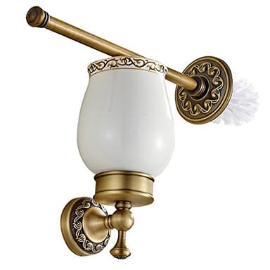 CASEWIND Brosse de Toilette en Laiton de Haute Qualité Fini par Laiton Antique avec Les Motifs délicats à la Base et à la Barre Brosse WC de Couleur Bronze Décoration et Accessoire pour Salle de Bain