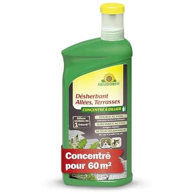 Neudorff Finalsan Désherbant Allées, Terrasses – Désherbant puissant sans glyphosate, action rapide sur mauvaises herbes et mousses, 1 L