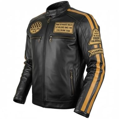 Blouson en Cuir Moto Retro avec protecteurs (XL)