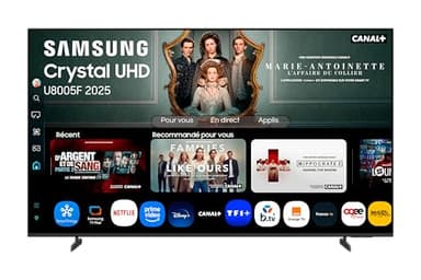 Samsung TV 55 Pouces Crystal UHD 55U8075F 4K Smart TV, Couleurs Incroyables avec Crystal Processor 4K, Écoutez Tous Les Haut-parleurs avec Q-Symphony, Données protégées Knox Security et Gaming Hub