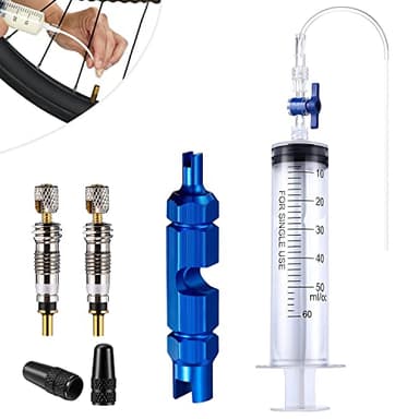 AFAIK Seringue de Mastic de vélo Tubeless Seringue 60ML Tubeless et Outil de Retrait de Valve Presta avec Presta Valve Cores Obus Valve Presta