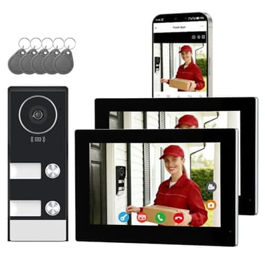 Honmidatek Visiophone Connecté à 2 Fils, Interphone Vidéo Filaire avec 2 Moniteurs 7 Pouces, Unlock à Distance, Audio Bidirectionnel, RFID, Vision Nocturne, WiFi Dual-Band, 2 Family kit