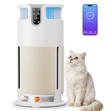 Devoko Purificateur d'air Intelligent pour Animaux – Contrôle APP， Air Purifier élimine 99,98 % moisissures, poussières, pollens et poils. Griffoir et jouet inclus – idéal pour les foyers avec animaux