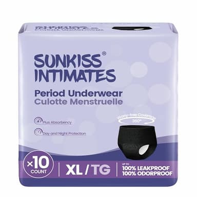 SUNKISS INTIMATES Culottes De Règles Jetables pour Femmes avec Flux Abondants, Sous-vêtements Post-partum Non Parfumés, Noir, Taille XL, 10 Unités