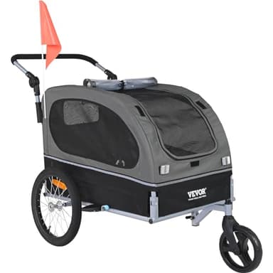 VEVOR Remorque de Vélo Chien Pliable Charge 40 kg Poussette d'Animaux de Compagnie 2en1 Cadre Facile à Plier avec Roues à Dégagement Rapide, Coupleur de Vélo Universel, Réflecteurs, Drapeau, Noir/Gris