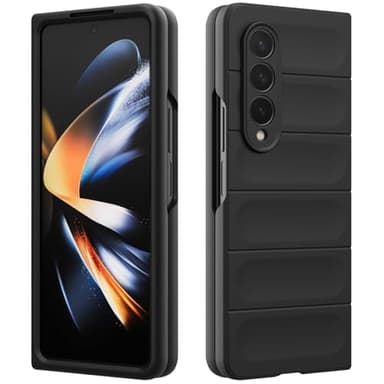 RIIMUHIR Coque en Silicone Compatible avec Samsung Galaxy Z Fold 4, Étui Protection Antichoc, Housse avec Protege de Camera, Doublure Douce en Tissu Microfibre Protection Complète (Noir)