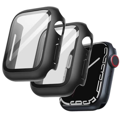 JETech Coque avec Protection D'écran pour Apple Watch Series 9 8 7 45 mm, étui de Protection Complète, Film en Verre Trempé Intégré Haute Sensibilité, Lot de 2 (Noir)