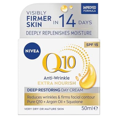 NIVEA Q10 Power 60+ Crème de jour anti-rides et régénérante (50 ml), puissante crème anti-âge, hydratante pour femme avec coenzyme Q10, crème de jour pour le visage avec SPF15, l'emballage peut varier