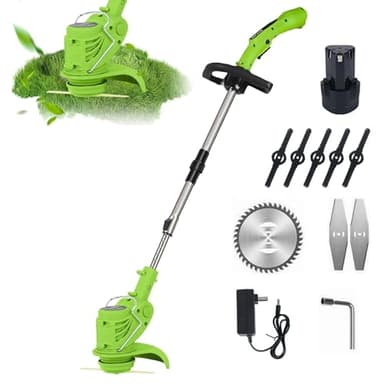 Tondeuse à Gazon sans Fil 21V, Légère (1.2kg) avec Manche Télescopique - 3 Lames Incluses - Silencieuse & Antivrillage - pour Jardin, Allées & Petites Pelouses (1 Batteries)