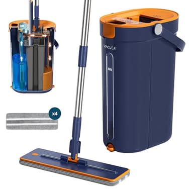 Balai Serpillière Essoreur Plat 3 Réservoirs K1-Pro, Réelle Séparation Eau Propre Et Sale, Nettoyage Hygiénique sans Effort, Jet-Brosse, Manche INOX, Tête XL, x4 Microfibres Lavables, Marque Française