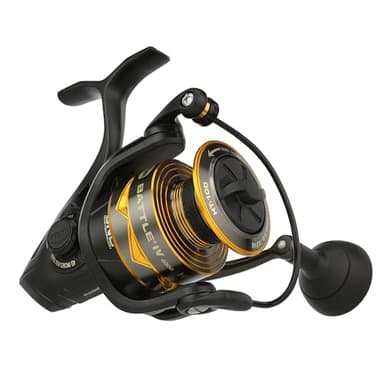 PENN Moulinet Spinning Battle® IV, pêche en Eau salée, pêche au Poisson de mer, Aluminium, Robuste, ambidextre, Moulinet 4000 Haute Vitesse, Taille 7.0:1, Noir, Or et fumé