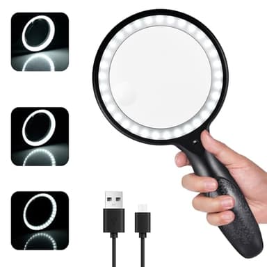Loupe Grossissante avec Lumiere, 60X 30X loupe de Lecture pour Malvoyant, USB Rechargeable, Loupe Eclairante à 3 Modes, Éclairage Réglable à 33 LED (Noir)