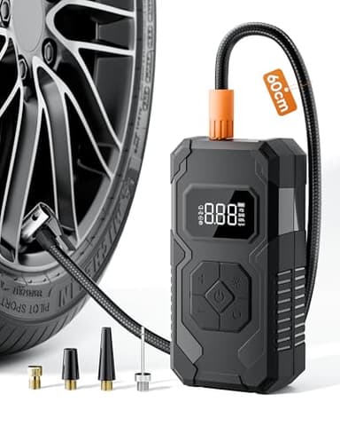 Tiiletzote Gonfleur Pneus Voiture, Compresseur à Air Portatif sans Fil, 150 PSI (10,3 Bar), Pompe À Velo Électrique, Arrêt Automatique, LED, avec Tuyau de 60 cm, Noir