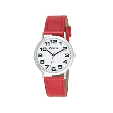Ravel - Montre Bracelet Femme Facile à Lire avec de Gros Chiffres - Cadran Rouge/Ton argenté/Blanc