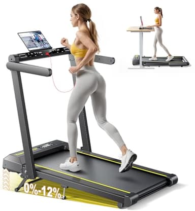 Tapis de Course, vitesse16 km/h, réglage de l'inclinaison à 3 Vitesses, maximale 12%, Bande de Course de 42 cm，électrique Pliable, Double écran LED, Mesure de la fréquence Cardiaque, contrôle par APP