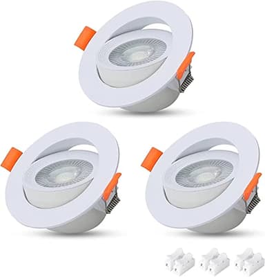 VTERLY LED Spot Encastrable, 3 Pièces 7W Encastré Lampe Plafonnier Plat Rond, Lampe Plafond Orientable 40°, 650LM, 3000K Blanc Chaud, Pas Dimmable, AC 220-240V, Spot de Plafond Angle 120°