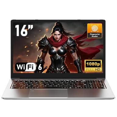 NAIKLULU 16 Pouces Pc Ordinateur Portable Gaming 2025, R-7 5825U Processor (2,0 à 4,5 GHz) Gamer Laptop, 16GB RAM 1TB SSD Notebook, Serrures à Empreintes Digitales/Clavier Rétroéclairé/Type-C