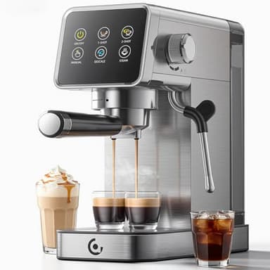 AMZCHEF Machine Expresso 20 Bars en Acier Inoxydable avec Écran Tactile LED, Cafetière Expresso Auto-Nettoyante avec Mousseur à Lait, Compacte pour Cappuccino et Latte, Idéale pour Maison et Bureau