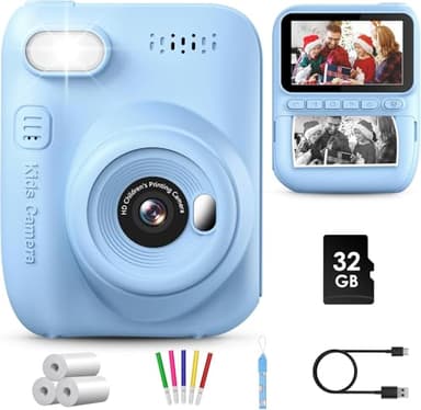 GREENKINDER Appareil Photo Instantané Enfant, 3.0" Grand Écran 14 MP Appareil Photo Enfant avec Carte de 32 Go & Papier d'impression, Appareil Photo Numérique Enfant Cadeau pour Enfants 3-12 Ans, Bleu