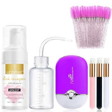 Nettoyant Pour Extensions De Cils, Mousse De Cils, Shampoing Pour Extensions De Cils, Mini Ventilateur Usb Rechargeable, Kit De Shampoing Électrique Portable Pour Climatisation (Violet)