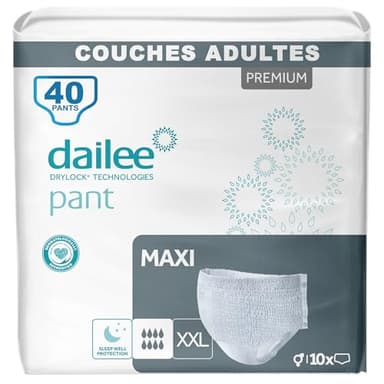 Dailee Pants Maxi XXL - 40x Couches Adultes, Couche Culotte Incontinence Femme et Homme - 4 Paquets de 10 Slip Incontinence, Culotte Jetable