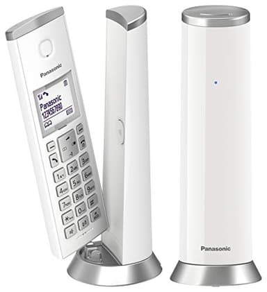 Panasonic KX-TGK212SPW Téléphone sans Fil numérique, unité de Base et 2 écouteurs, Haut-Parleur Mains Libres, LCD Blanc, Blocage des appels gênants, Aimant pour écouteurs, Blanc