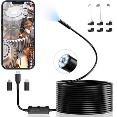 Ennovor Camera Endoscopique D'inspection 1920P HD Serpent, Caméra de Type C avec 8 lumières LED, Pas de WiFi Camera Inspection Canalisation pour Smartphone Android et iOS, iPad (16,5 FT/5M)