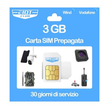 EIOTCLUB Carte SIM Prépayée 4G LTE, 3 Go de Données 30 Jours, sans Contrat, Compatible Réseau Vodafone et Wind, pour Caméra LTE et Traceur GPS