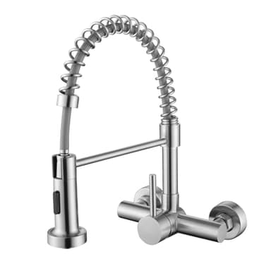 Tondiy Robinet de Cuisine Mural avec Bec Flexible, Mitigeur Evier avec 2 Types de Jet, Robinetterie eau Chaude et Froide Rotatif à 360°, Acier Inoxydable SUS304, Mousseur Démontable, Brossé