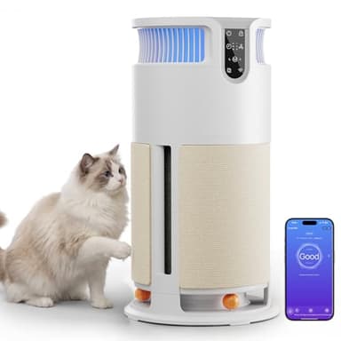 JUMMICO Purificateur d'Air Intelligent pour Animaux ; Air Purifier éliminant 99,98% des allergènes (poils, particules, moisissures) ; CADR 350 m³/h, commande APP, avec griffoir et balle pour chat