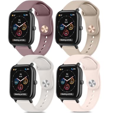 YLK 4 Pieces 20mm Bracelet Compatible pour Amazfit GTS/GTS 2/GTS 3/GTS 4/GTS 2 Mini/GTS 2e, Bracelet pour Amazfit Bip S/Bip S Lite/Bip (Rose/Thé au Lait/Violet Fumé/Starlight)