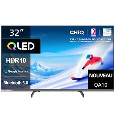 CHIQ Smart TV Téléviseur QLED 32QA10 32 Pouces | Full HD HDR10 | Dolby Audio et DBX-TV | Design métallique sans Cadre | Chromecast intégr Nouveau modèle 2025