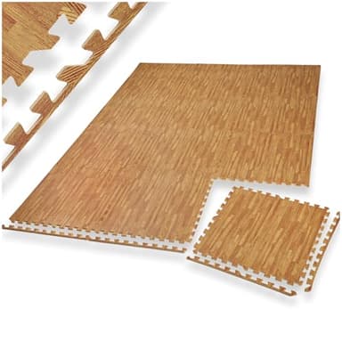 tectake® Tapis de sport, 12 dalles mousse 61 x 61 x 1 cm, Mousse EVA, Tapis de gym, Isolant thermique et acoustique, Musculation, Fitness, Gym, Yoga, Sol salle de sport Dalle garage Tatami, Effet bois