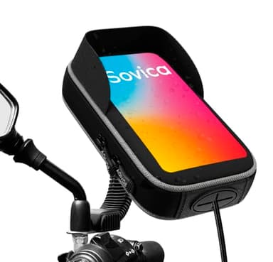 Sovica Support Telephone Moto Etanche avec Chargeur Charge Rapide Coque de Protection Visiere antireflet Valable pour Smartphones jusqu'a 7" Fixation de retroviseur incassable