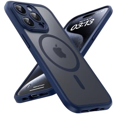 TOCOL Coque Magnétique pour iPhone 15 Pro Max 6,7 Pouces, Compatible avec MagSafe, Protection de l'objectif améliorée, Coque Mat Translucide Fine Antichoc, Bleu